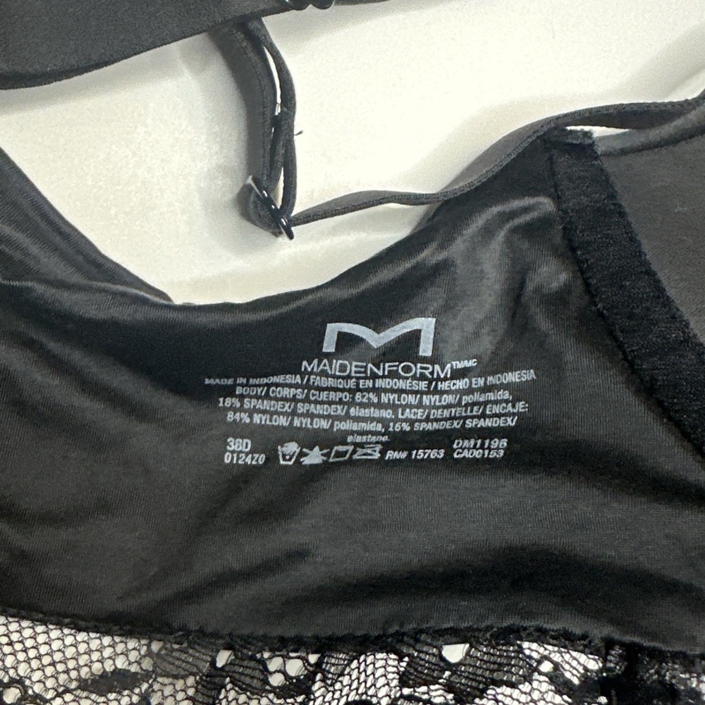 Maidenform DM1196 Lift Wireless Bra Lightly Padded Lace Womens 38D Black - Picture 8 of 8